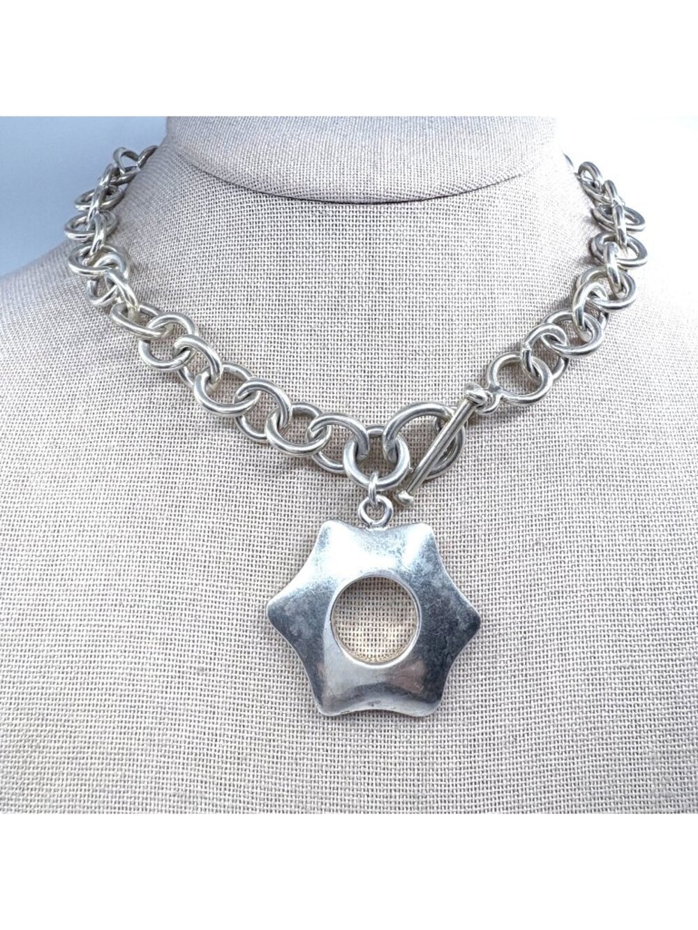 Six Pointed Star Pendant Necklace Sterling Silver 925 Size 14.75" Length